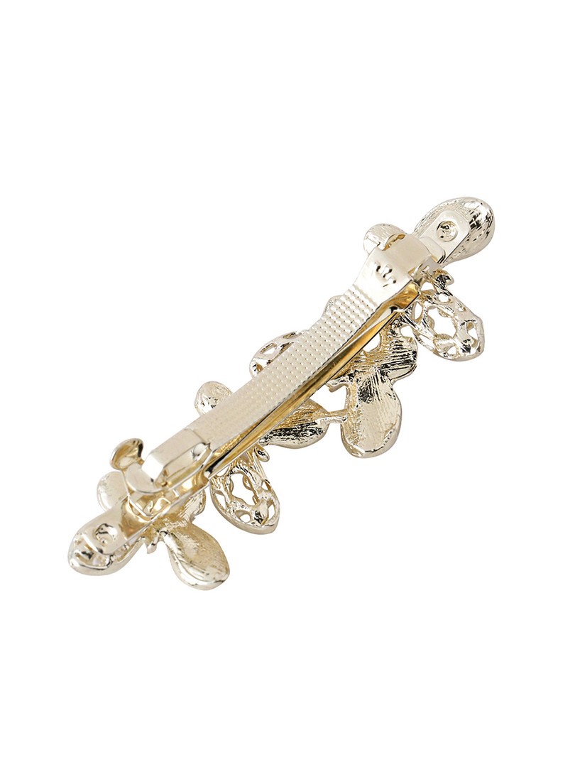 Yellow Chimes Women White & Gold-Toned Pearl Butterfly Designed French Barrette Hairclips